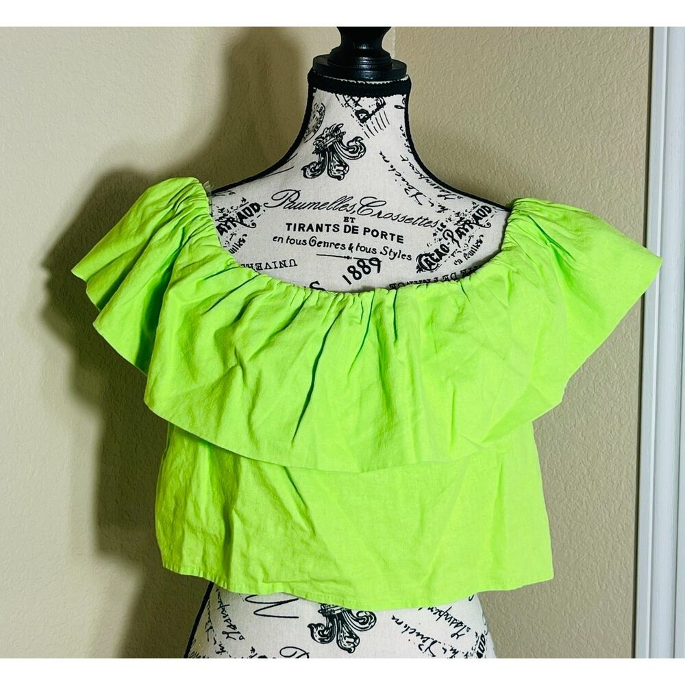 NWT A New Day Lime Green Crop Off the Shoulder Ruffle Top XL Boho Bright